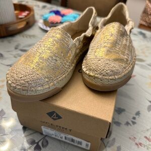 Sperry Gold and Tan Espadrille Flats
